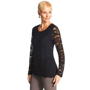 Chico’s Lely Black Lace Overlay Long Sleeve Blouse S/4 0
